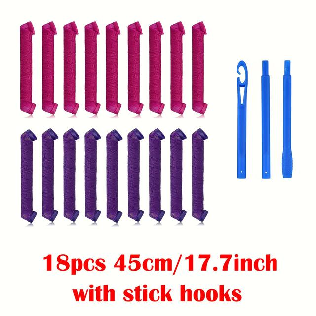 TEMU /45/55/65cm 18pcs Magic Hair Curlers Hair Rollers, Portable Heatless Spiral Hair Curler Rollers, Diy Hair Accessories Tools Kit With Styling Hooks
