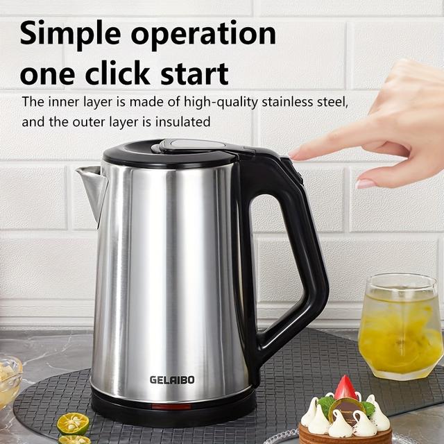 TEMU Gelaibo Electric Kettle Large Capacity 2.0l Fast Heating Stainless Steel Electric Kettle Household Automatic Anti-dry Burning