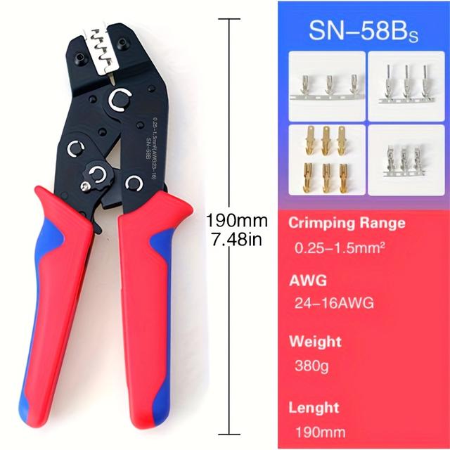 TEMU Szczypce zaciskowe z grzechotką SN-58B do zaciskania końcówek JST , końcówek sprężynowych, zaciskania pinów SATA, AWG 23-16/0.25-1.5mm²