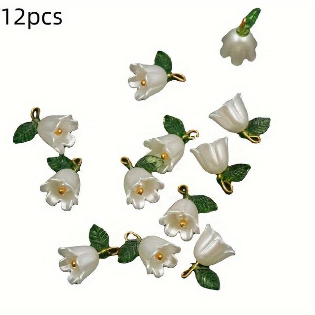 TEMU Elegant Lily Of The Valley Flower Pendants, 12pcs - Acrylic Floral Charms For Women's Jewelry & Wedding Decor, Perfect Gift For Her