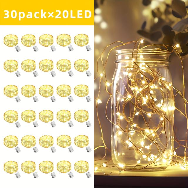 TEMU Pack de 30 Guirlandes Lumineuses Féeriques à Piles pour Intérieur - 20/10 LED Étoile avec 3 Vitesse, Jaune Chaud Pour & Décorations de Noël