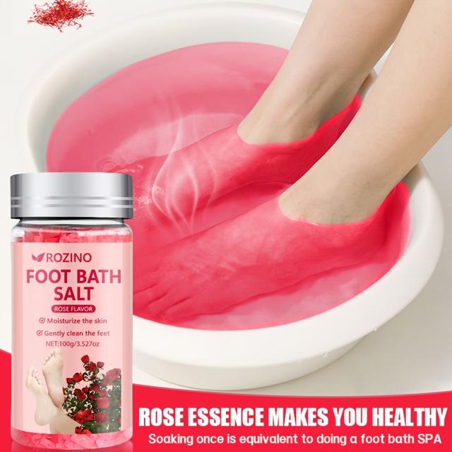 TEMU 100g Rose Foot Bath Salt, Rich In Rose Extract, Exudes A Light Floral Scent. It Uses Natural Mineral Salt To Moisturize The Skin And Keep The Feet Soft And Smooth. Enjoy Of Foot Bath .