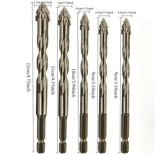 TEMU 5pcs Drill Bit Carbide Sawtooth Offset, 4-teeth Hex Shank, Dry Drill Bit For Ceramic Tile, Cast Iron, Concrete - With Ceramic Positioning - Ideal For Construction & Renovation Projects
