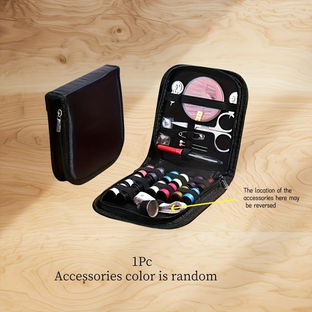 TEMU Portable Canvas Sewing Kit, And Craft Supplies, Compact Travel Sewing Project Kit, Suitable For Quick Repairs, Black Sewing Tool Box
