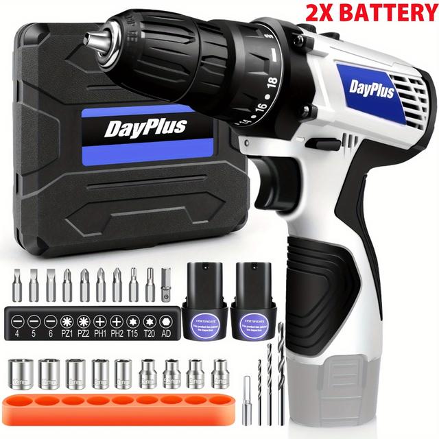 TEMU New 16.8v Cordless Screwdriver Set Cordless Drill With 1.5 Ah Battery, Led Light, 2 Speed Levels, 25 + 1 High Torque Levels, 45 Nm Battery Drill Screwdriver With 26pcs Accessories, Kit Box