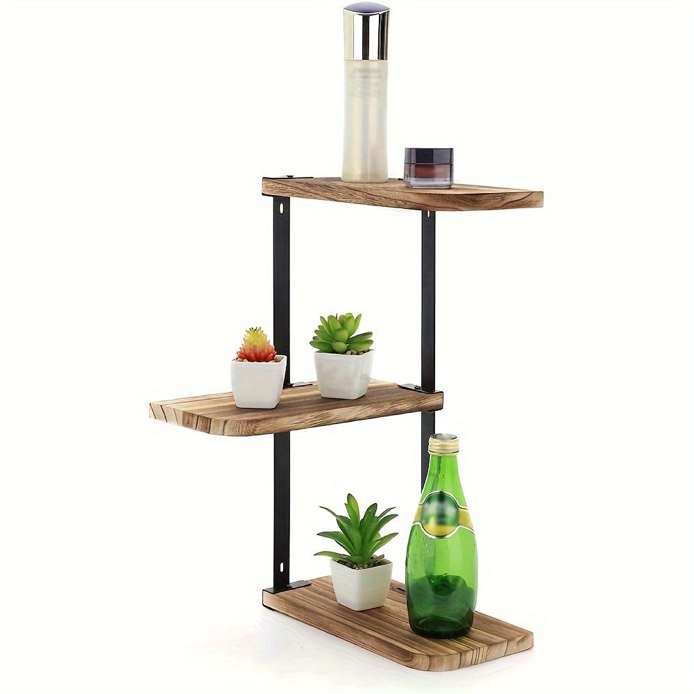 TEMU Three-tier Corner Shelf Retro-style Wooden Floating Shelf Wall-mounted Corner Storage Rack Display Shelf Suitable For Bedrooms Living Rooms Bathrooms Kitchens And Offices