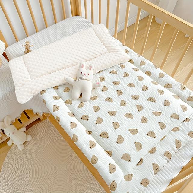 TEMU 1pc Print Crib Quilt - Soft Polyester, Dual-sided , Machine Washable, Ideal For Newborns & Toddlers, Gender-neutral Design, Crib Or Car, Newborn | Design|machine Washable Quilt