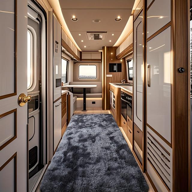 TEMU Thick Plush Rv Carpet Mat - Quiet & Comfortable For Home & Vehicle Use, Adds To , Beige Polyester Fiber, Rv Overalls