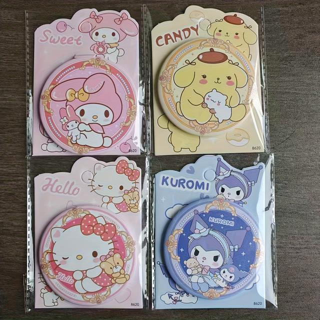 TEMU 4 قطع سانريو لكورومي، ميلودي، بومبوم بورين، مرآة دائرية محمولة كرتونية، مرآة مكياج مدمجة، نمط لطيف، شخصية سانريو، مرآة خفيفة الوزن، مرآة بنمط