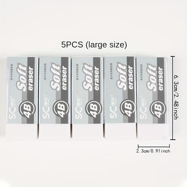 TEMU 5pcs Soft 4b Pvc Erasers - , -free, Ideal For School, Art Sketching, And Exam Drawing - Perfect Back-to-school Stationery With Bright Colors And Designs, Art Supplies|soft Texture|pvc Material