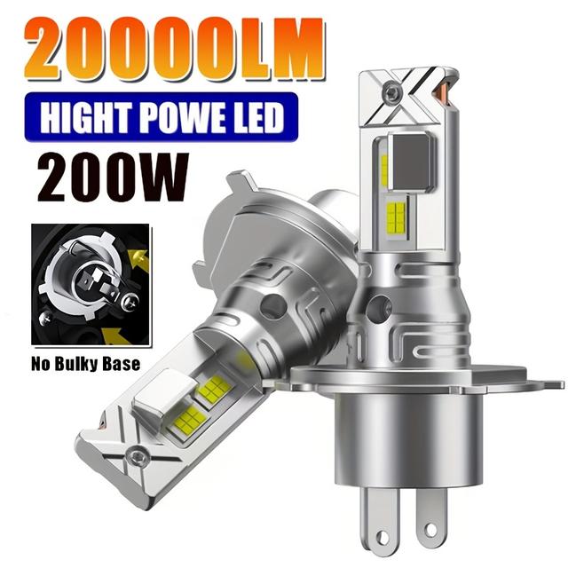 TEMU Set Of 2 H4 Led Bulbs With A Color Temperature Of 6500k, , 200w Power, High/low Beam , And 20000 , Suitable For Automotive Lighting, Without Battery