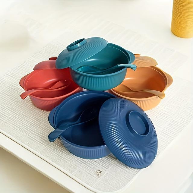 TEMU 8pcs Unbreakable Plastic Bowl And Spoon Set (4 Bowls + 4 Spoons) - Large Ramen/soup Bowls Suitable For Home, Travel & Dorms - Dishwasher & Microwave Safe Shatterproof Dinnerware, Modern ()