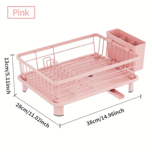 TEMU Space-saving Dish Drying Rack With Drain Tray & Utensil Holder - Multifunctional Kitchen Organizer For Dishes, Knives, Forks & Chopsticks, Dish Drying Rack For Kitchen Counter