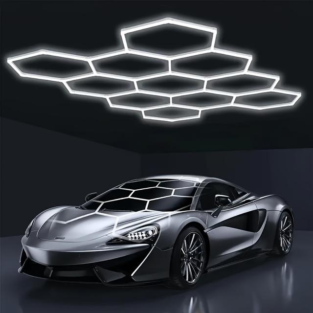 TEMU 336w Hexagon Led For Garage Lights, 11 Grids, 6500k Honeycomb Ceiling Lights For Garage, Workshop, Car Detailing