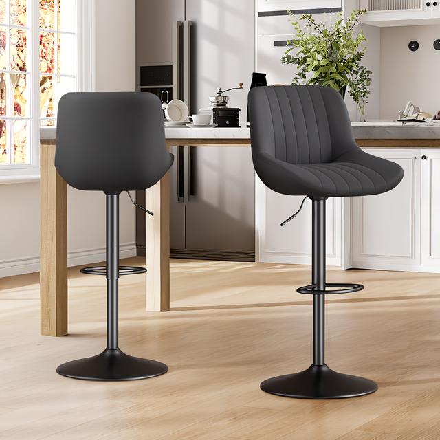 TEMU 2 Packs Counter Height Bar Stools, Adjustable Swivel Upholstered Counter Height Barstools With Back And Footrest, Stool Chair For Kitchen Counter Island