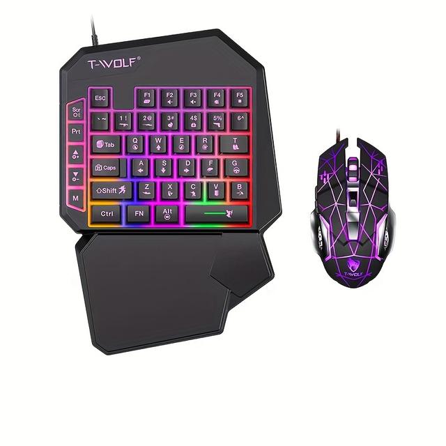 TEMU One-handed Keyboard Notebook External Small Keyboard And Gaming Mouse Side Half League Of Game Left Hand Portable Keyboard And Mouse Suitable For Games Rgb Lighting, Membrane Keyboard,