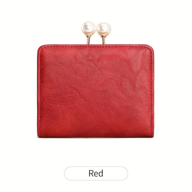 TEMU 1pc Miyin Women', Style, Lightweight With Pearl Detail, Kiss Lock Closure, Polyester Lined, Multi-card Slots, Daily Commute Essential, Compact Wallet | Kiss | Wallet