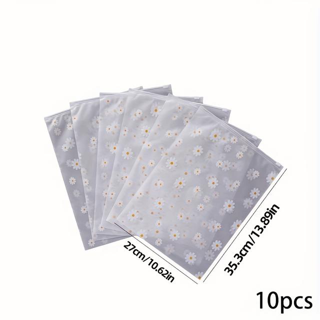 TEMU Ten Daisy Zipper Bags, T-shirt And Underwear Storage Bags, Small Daisy Frosted Plastic Packaging Bags
