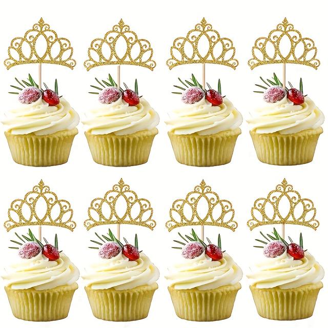 TEMU 12pcs Elegant Crown Cupcake Toppers - Perfect For Birthday, Shower & Celebration Decor Cake Picks With Intricate Design For A Floats, Shower Decor|royal Theme Deco