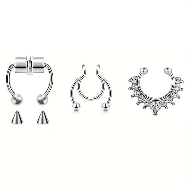 TEMU 3/6pcs Fake Nose Ring, Ear Cuff, Lip Ring With Replaceable Ball Tip Accessories, Stainless Steel Hypoallergenic No Piercing Magnetic Stud Earring Clips