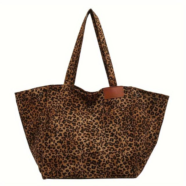 TEMU Stylish Leopard Print Handbag, Wo 's Large Capacity Handbag, Commuting Travel Armpit Bag