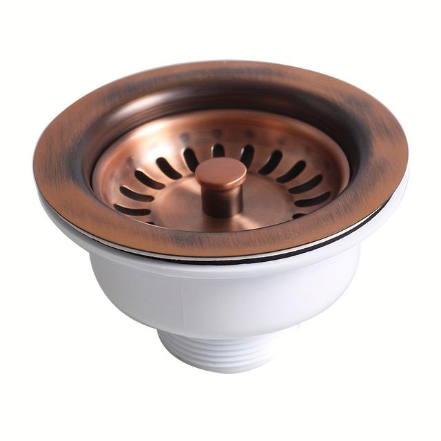 TEMU 114mm Antique Copper Plated Stainless Steel Sink Strainer With Pvd Accessories, Fits 83-90mm , & Leak-proof Design For Modern Kitchens