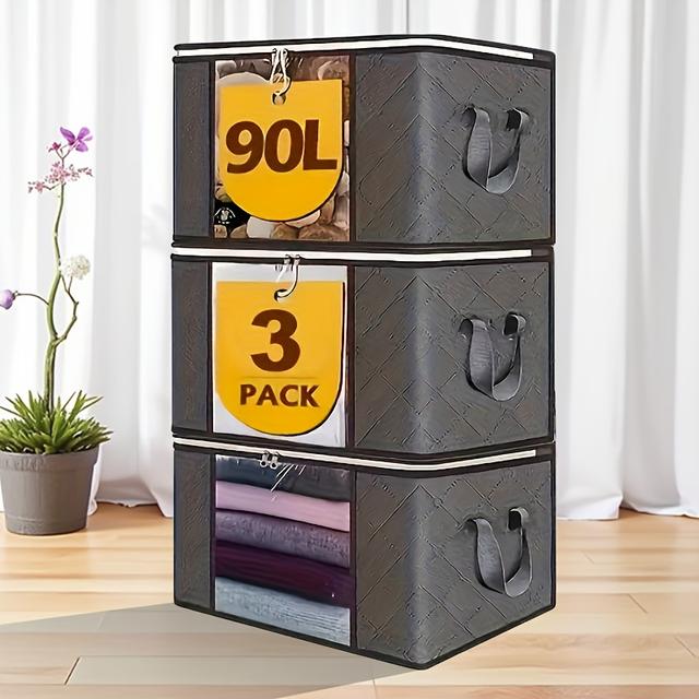 TEMU Conjunto de 3 Sacos Portáteis para Armazenamento de Edredons com Janela Transparente e Caixa Organizadora de Roupas e Cobertores, Perfeitos para Organização Doméstica