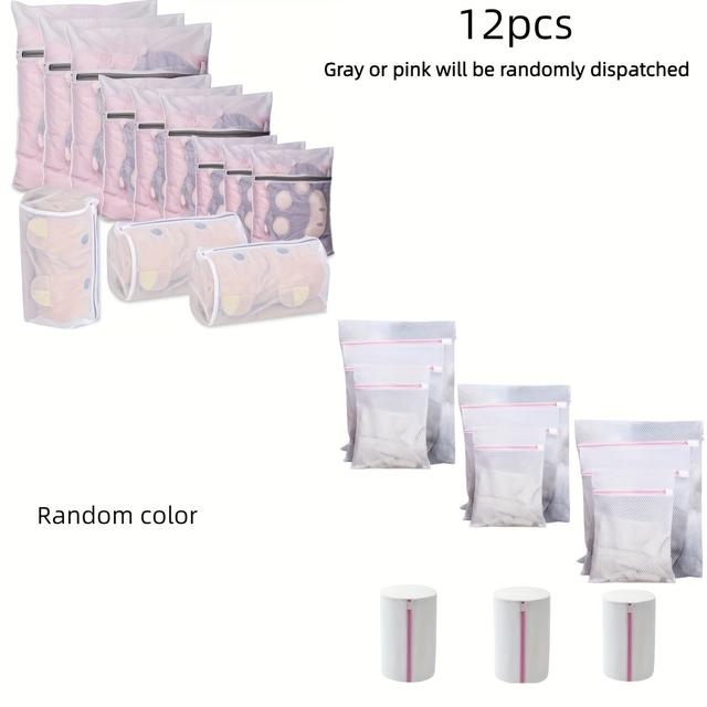 TEMU 12pcs Set Of Exquisite Mesh Laundry Bags In Sizes, Featuring High-quality Zippers, Durable Underwear Washing Bags, And Travel Laundry Bags