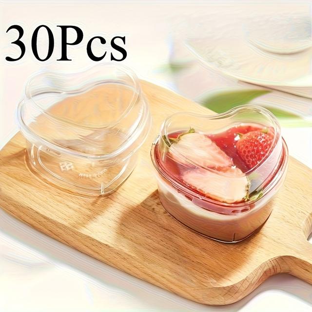 TEMU 30pcs Heart-shaped Mini Dessert Cups With Lids – 5-ounce Plastic Bowls, Suitable For Yogurt, Jelly, Ice Cream, And Fruit Salad – Perfect For Parties, Birthdays, Weddings, And Holidays