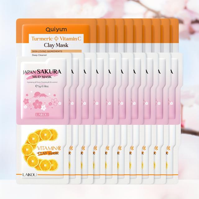 TEMU Clay Mask 30pcs/set, Sakura/turmeric Vitamin C/vitamin C Cleansing Mud Mask, Gently Clean Pores, Cleansing Facial Mask, Smooth & , Travel Skincare Set