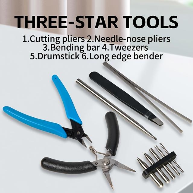 TEMU Juego de Herramientas para Montaje de Modelos de Rompecabezas de Metal DIY: Tijeras, Alicates de Punta , Pinzas, Varilla de , Herramienta Redonda Multifuncional a