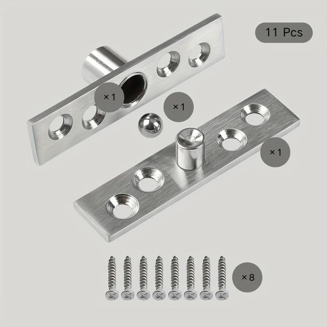 TEMU 11 db Felső és Alsó Láthatatlan Zsanér Készlet, 8 Csavar, 3 Zsanér Elválasztó, Központi Forgó Tengely, 360 Fokos Forgás, Rozsdamentes Acél Rejtett Zsanérok Szekrényajtó Csatlakozáshoz
