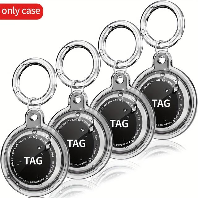 TEMU 4 قطع غطاء AirTag مقاوم للصدمات والخدوش مع سلسلة مفاتيح، متوافق مع تتبع الحيوانات الأليفة، الحقائب، المفاتيح، والأمتعة - شفاف [AirTag غير مرفق]