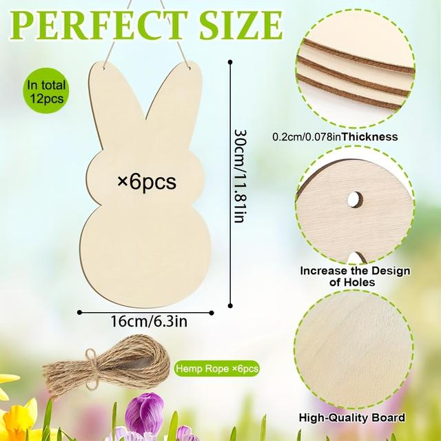 TEMU 12 pezzi pendente in legno coniglietto , pendente in legno vuoto, decorazione a forma di traforata, con cordino per feste, alberi, regali, decorazioni pasquali