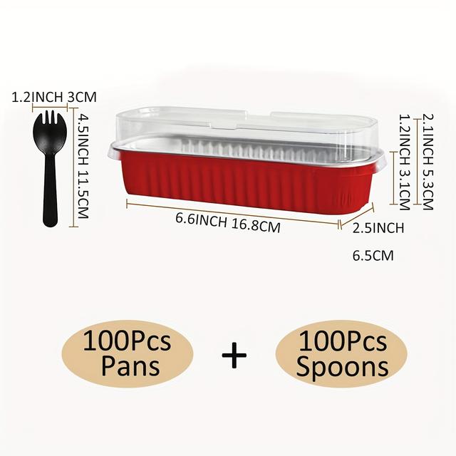 TEMU 100/200pcs Rectangle Loaf Pans With Lids, Cake Pans With Lids, Disposable Ramekins Baking Cups Muffin Tins Cupcake Cups For Wedding Birthday Party, 6.8 Oz(red)