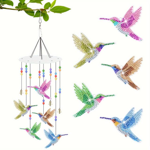 TEMU Painting Wind Chimes Diy Kits For Adults Double Sided 5d Hummingbird Ornament Crafts Hanging Diamond Chime For Home Yard Garden Window Tree Decor