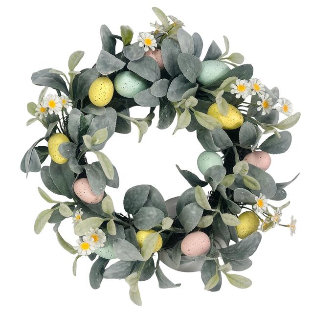 TEMU Elegant 18-inch Easter Wreath With Pastel Eggs & Daisies - Traditional Farmhouse Spring Decor For Front Door, Home Parties - No Power Needed, Easy Wall Hanging, Wreaths For Front Door