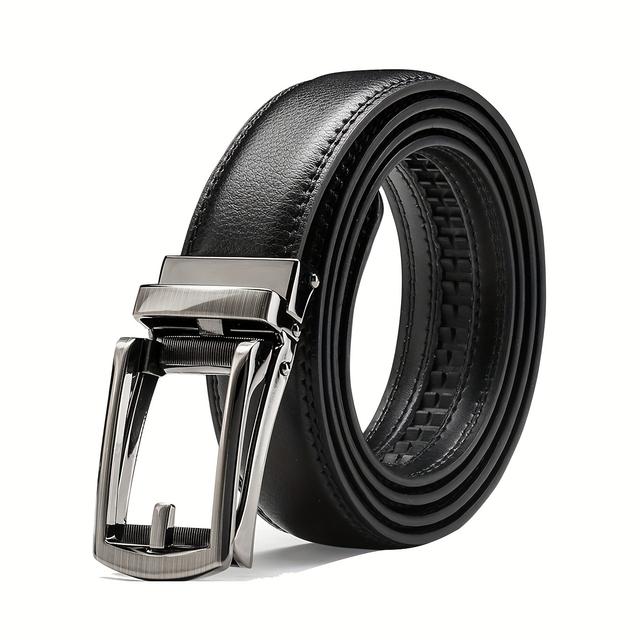 TEMU Cinturón de cuero de dos capas para hombre con hebilla automática | Duradero, moderno, versátil para negocios, estilo casual, cuero , hebilla dorada de aleación de - DANWEITESI