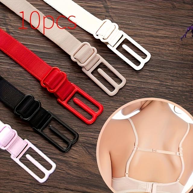 TEMU 10pcs Adjustable Non-slip Bra Strap Clips - Comfortable Shoulder Straps With Metal Buckles For Women’s Lingerie, In Red, , Black, White & Pink
