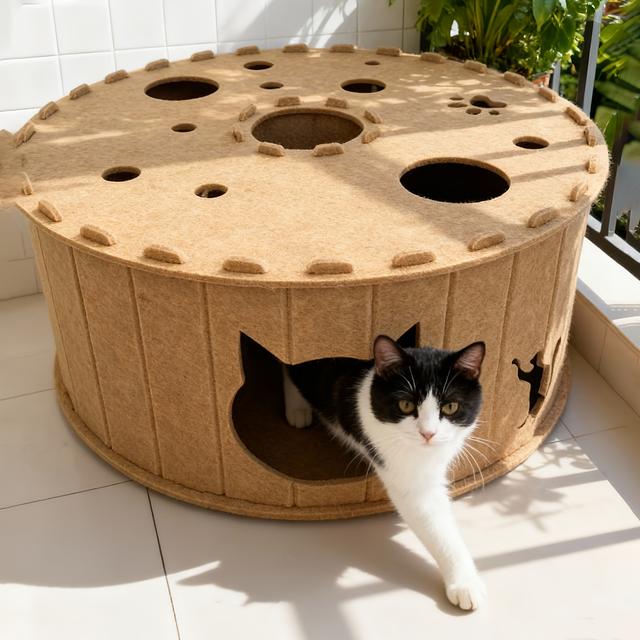 TEMU A Double-layered Cat Scratching Board Tunnel Made Of Felt, Semi-enclosed, Breathable, Detachable, Odorless, Durable, And Non-shedding