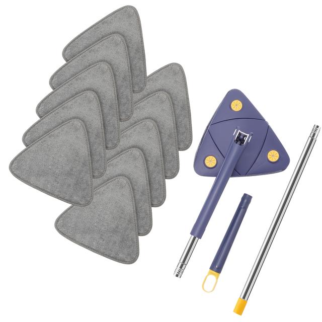 TEMU This Triangular Mop Rotates 360° And Comes With Ten Cloth Replacements. Adjustable And Retractable, Making It Ideal For Deep Cleaning Various Surfaces, Perfect For Household Use
