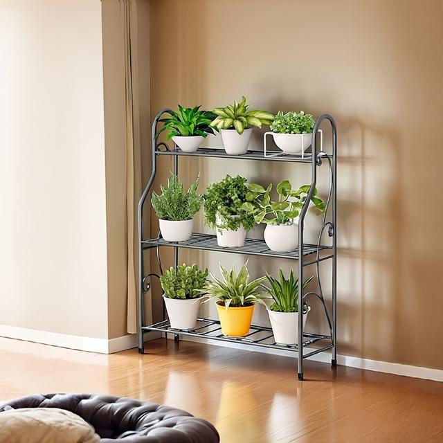 TEMU 多機能3段鉄製ミニマリスト収納ラック - 屋内・屋外兼用、リビング・バルコニー・ガーデンに最適なフラワースタンド＆シューズラック