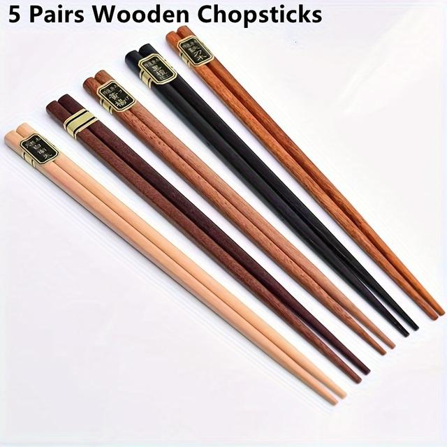 TEMU 5 Pairs Of Wooden Chopsticks, Spaghetti, Kitchen Cooking, Solid Wood Chopsticks, 5 Types Of Wooden Chopsticks, Square Chopsticks, Kitchen Utensils