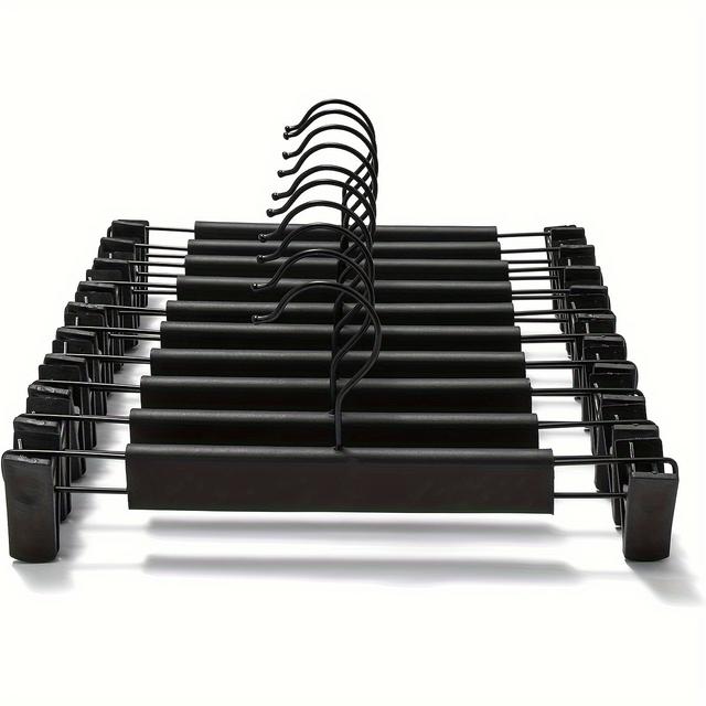 TEMU 10pcs Of Adjustable Rust-proof Pants Hangers For Trousers, Skirts, And Clothes In Black, Perfect For Christmas And Holiday Gifts