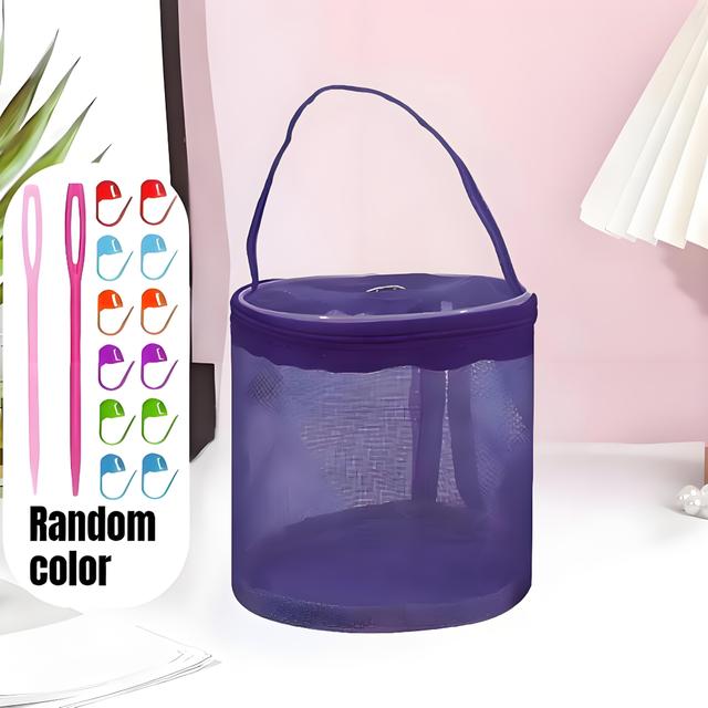 TEMU 1pc Large-capacity Multi-functional Yarn Storage Bag And 14pcs Sewing Additions - Portable Hollow Organizer, With Handle And Drawstring, Circular Space-saving Travel Bag