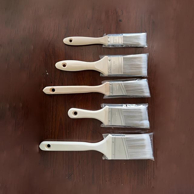 TEMU 5pcs Professional-grade Paint Brush Set With Large Wood Handle & Grooved Grip - Heavy-duty Paint Brushes Suitable For Oil, Latex, Wallpaper - Ideal For Diy & Professional (5 Brushes)