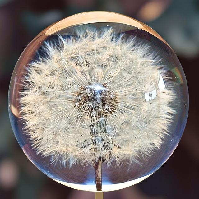 TEMU Authentic Dandelion Crystal Ball With Resin Lens - 7.01cm Natural Plant Specimen In Glass Sphere, Art Decor For Weddings & Christmas Gifts, No Electricity Needed