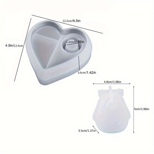 TEMU 2pcs/set Love Cute Bear Silicone Mold Heart Shape Candlestick Epoxy Resin Molds Handmade Gypsum Plaster Concrete Cement Crafts Candle Holder Mould Home Decor Making Supplies