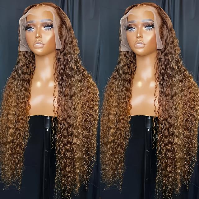 TEMU شعر بشري أمامي شفاف 13x4 للنساء - كثافة 150% مسبقة القص مع شعر الطفل، لون P4/27، شعر مجعد، نمط أنيق، مظهر طبيعي، قطعة شعر متعددة الاستخدامات، إكسسوار جمال، محبي الجمال