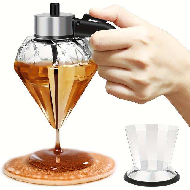 TEMU Glas-Dispenser-Topf Honig/Sirup-Dispenser mit Griff Honigglas Sirup-Dispenser für Kuchen Dessert Öl-Dispenser Flasche